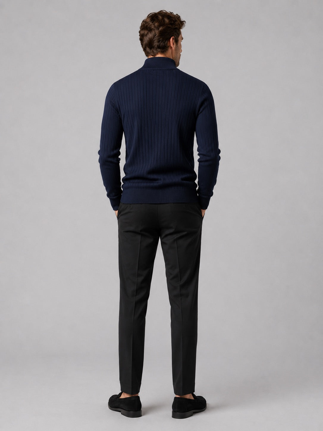 Men’s Quarter Zip Pullover Jumper Stand Collar Warm Cotton Knit Autumn Winter Top for Business Casual and Everyday Wear