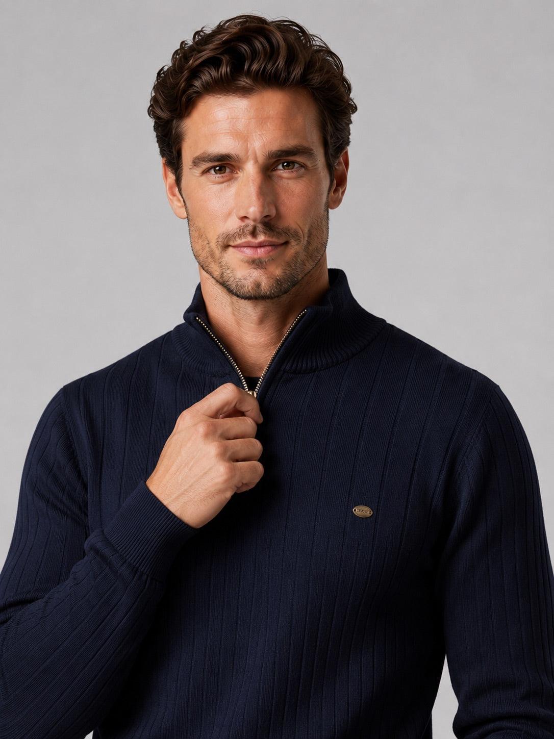 Men’s Quarter Zip Pullover Jumper Stand Collar Warm Cotton Knit Autumn Winter Top for Business Casual and Everyday Wear