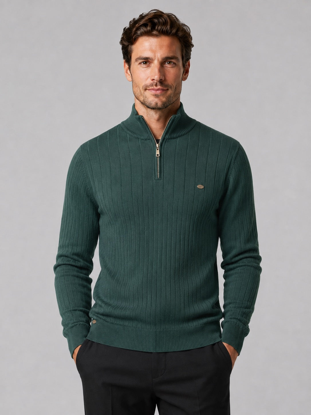 Men’s Quarter Zip Pullover Jumper Stand Collar Warm Cotton Knit Autumn Winter Top for Business Casual and Everyday Wear