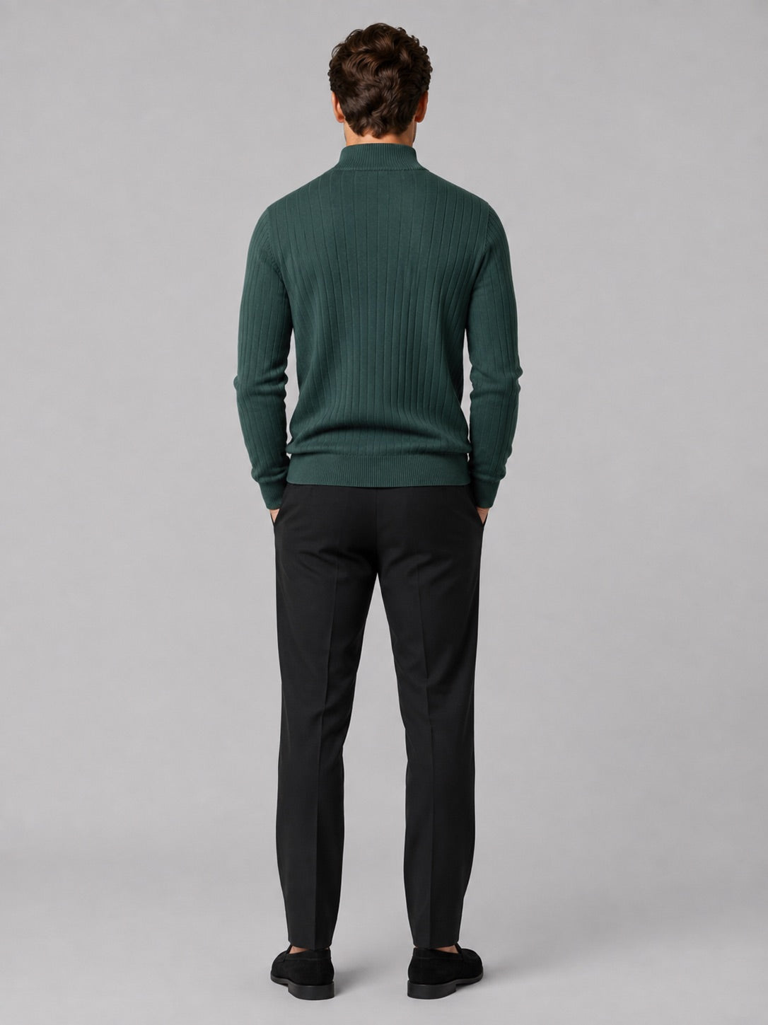 Men’s Quarter Zip Pullover Jumper Stand Collar Warm Cotton Knit Autumn Winter Top for Business Casual and Everyday Wear