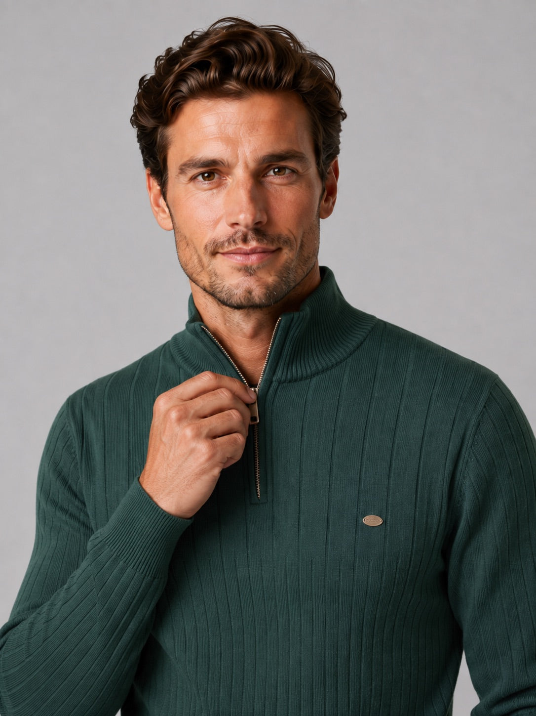Men’s Quarter Zip Pullover Jumper Stand Collar Warm Cotton Knit Autumn Winter Top for Business Casual and Everyday Wear