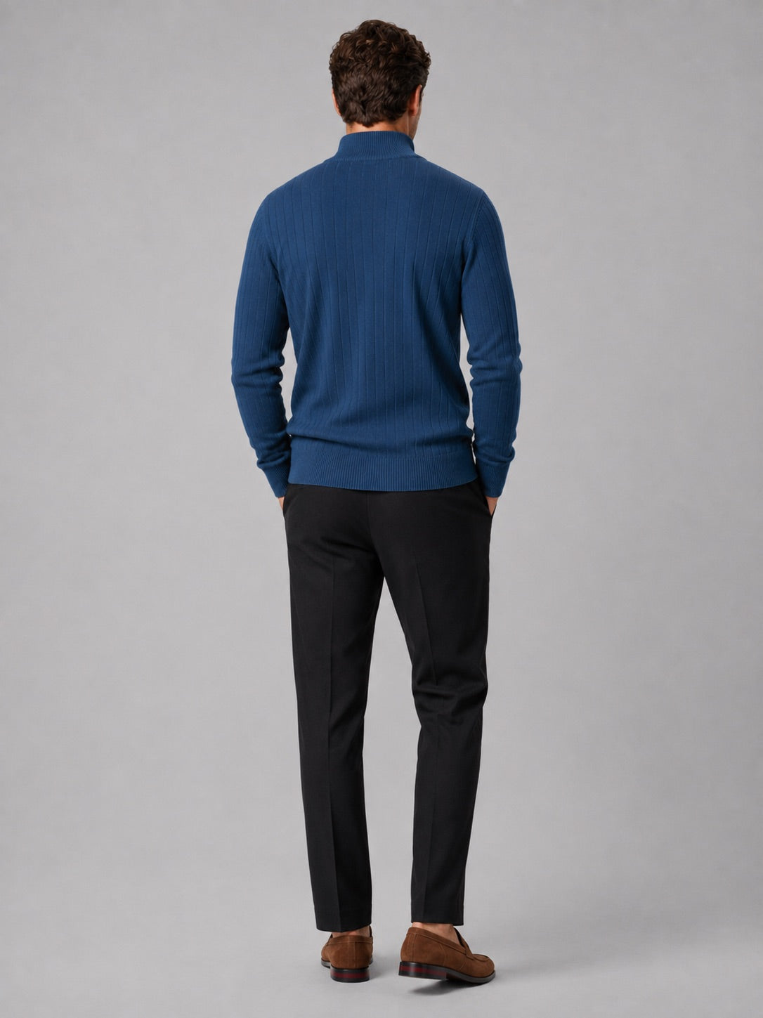 Men’s Quarter Zip Pullover Jumper Stand Collar Warm Cotton Knit Autumn Winter Top for Business Casual and Everyday Wear