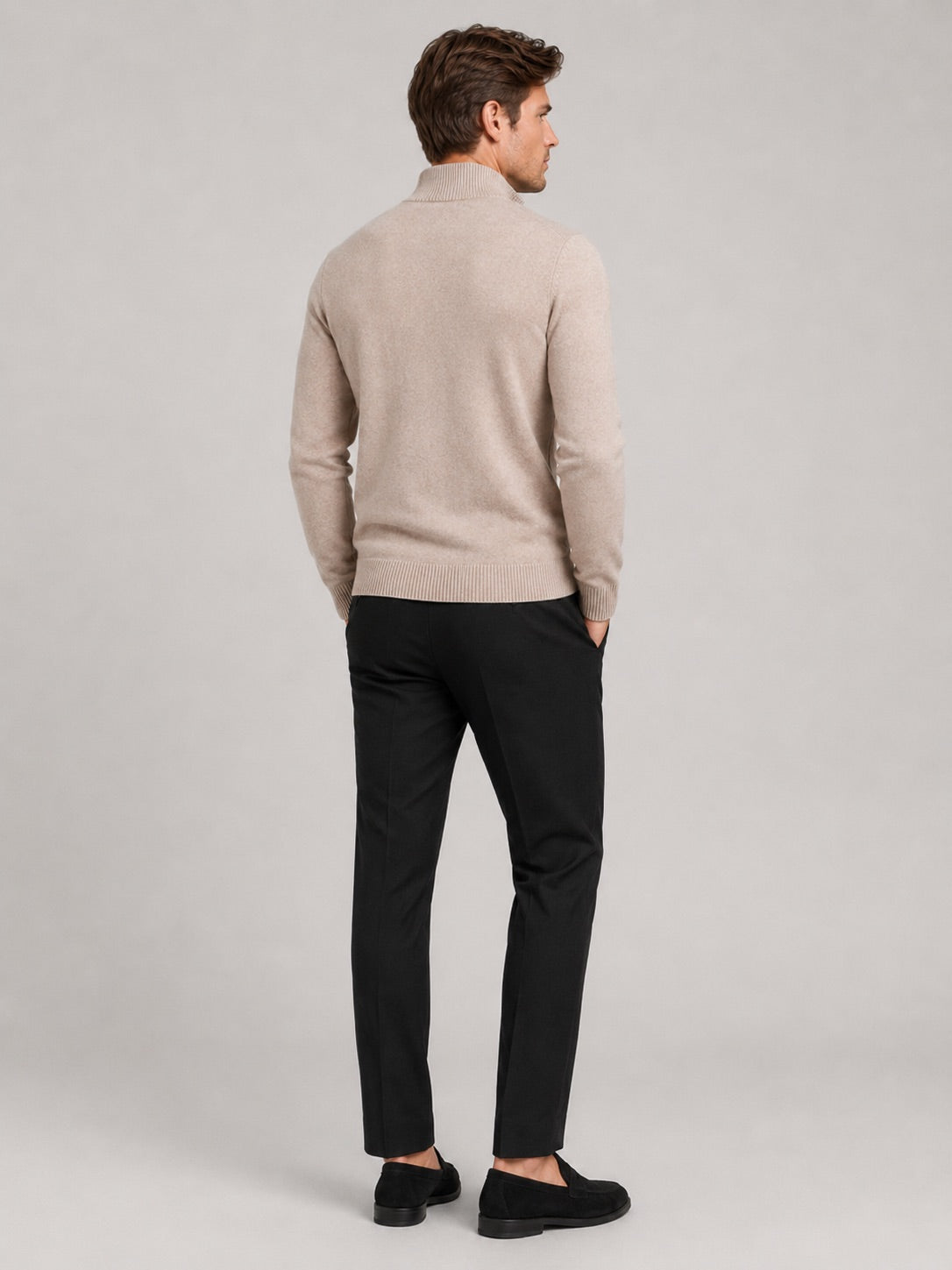 Men’s Full Zip Knit Jumper Stand Collar Slim Fit Warm Autumn Winter Cardigan for Business Casual and Everyday Wear