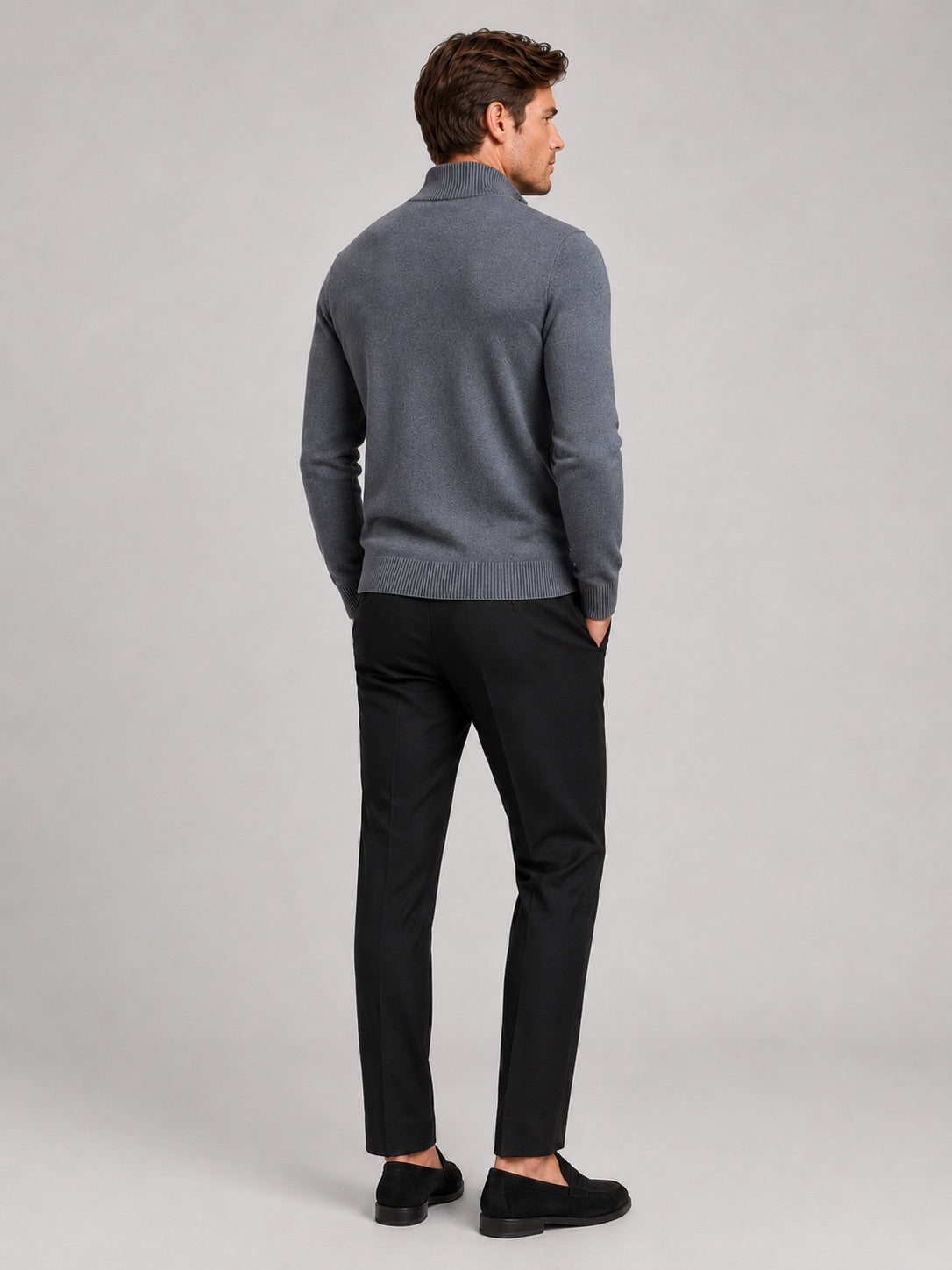 Men’s Full Zip Knit Jumper Stand Collar Slim Fit Warm Autumn Winter Cardigan for Business Casual and Everyday Wear
