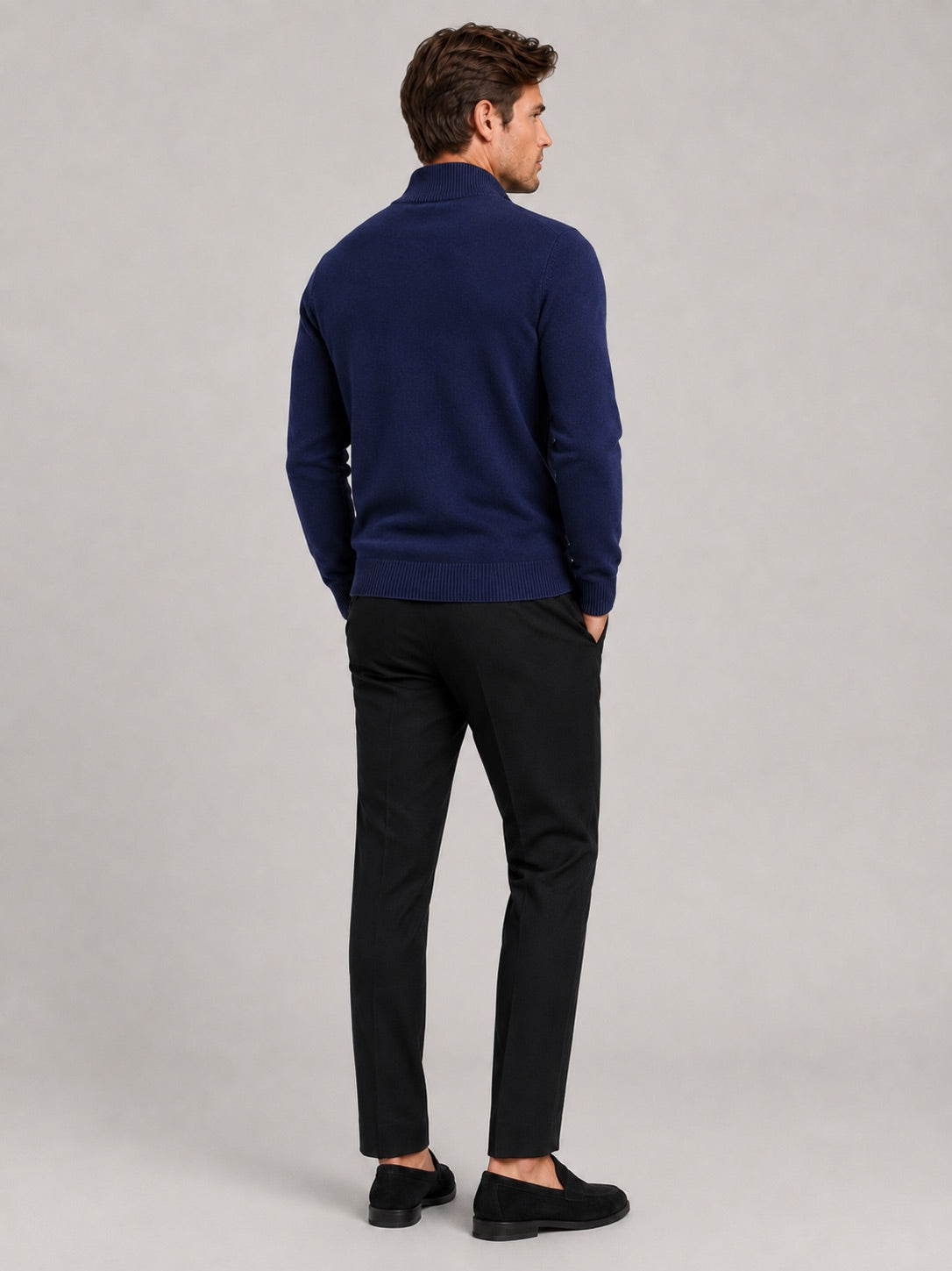 Men’s Full Zip Knit Jumper Stand Collar Slim Fit Warm Autumn Winter Cardigan for Business Casual and Everyday Wear
