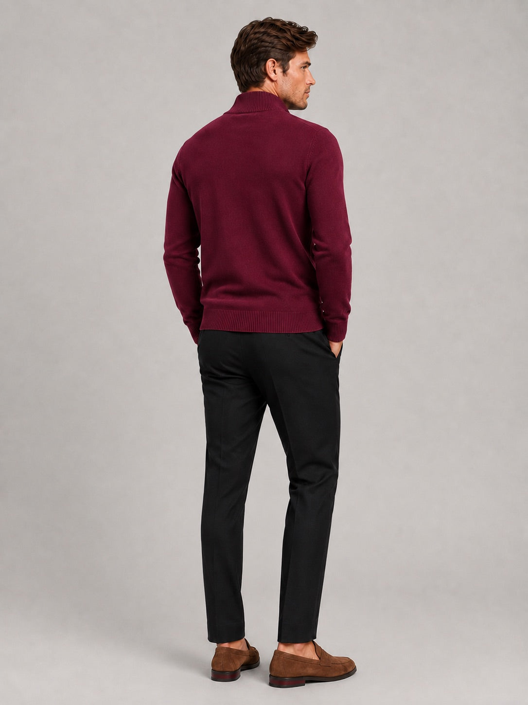 Men’s Full Zip Knit Jumper Stand Collar Slim Fit Warm Autumn Winter Cardigan for Business Casual and Everyday Wear