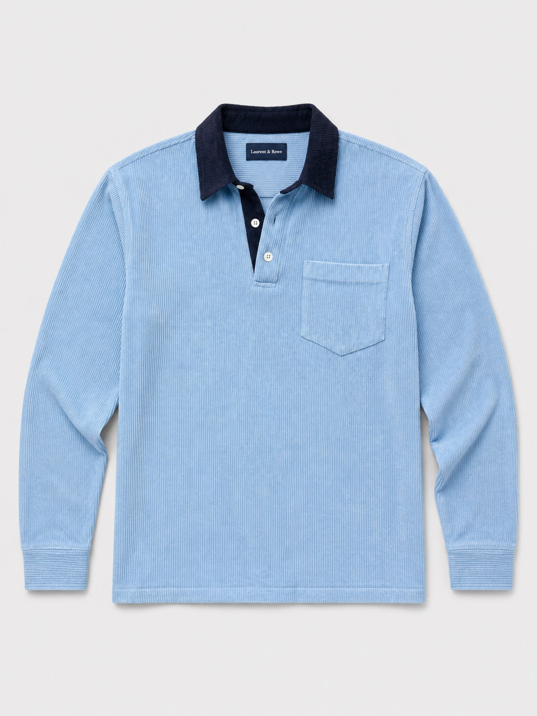 Men’s Corduroy Long Sleeve Polo Contrast Turn-Down Collar Autumn Top for Casual and Everyday Wear