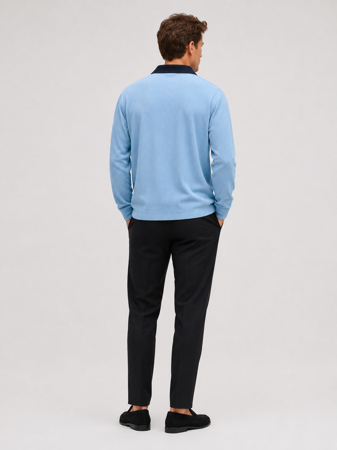 Men’s Corduroy Long Sleeve Polo Contrast Turn-Down Collar Autumn Top for Casual and Everyday Wear