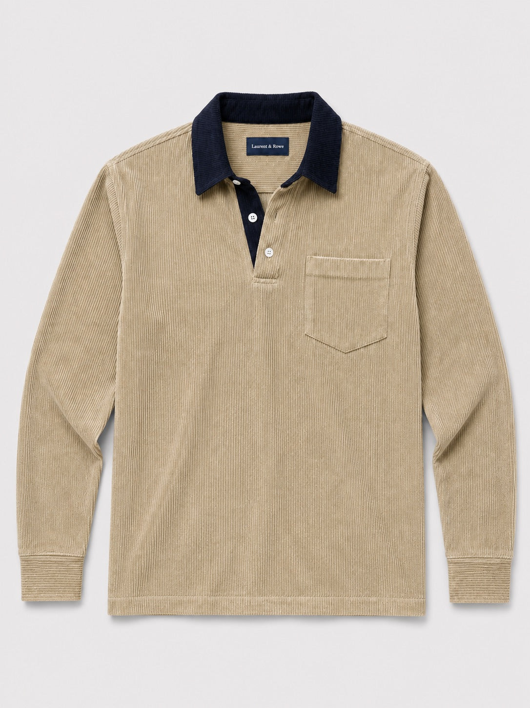Men’s Corduroy Long Sleeve Polo Contrast Turn-Down Collar Autumn Top for Casual and Everyday Wear