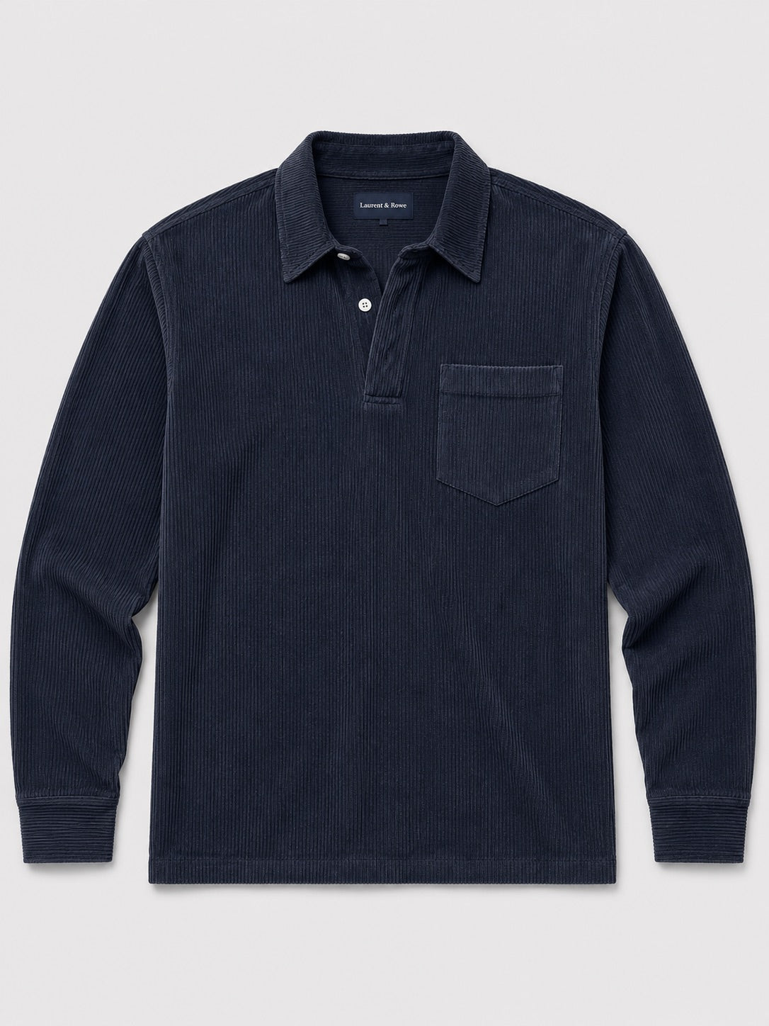 Men’s Corduroy Long Sleeve Polo Contrast Turn-Down Collar Autumn Top for Casual and Everyday Wear