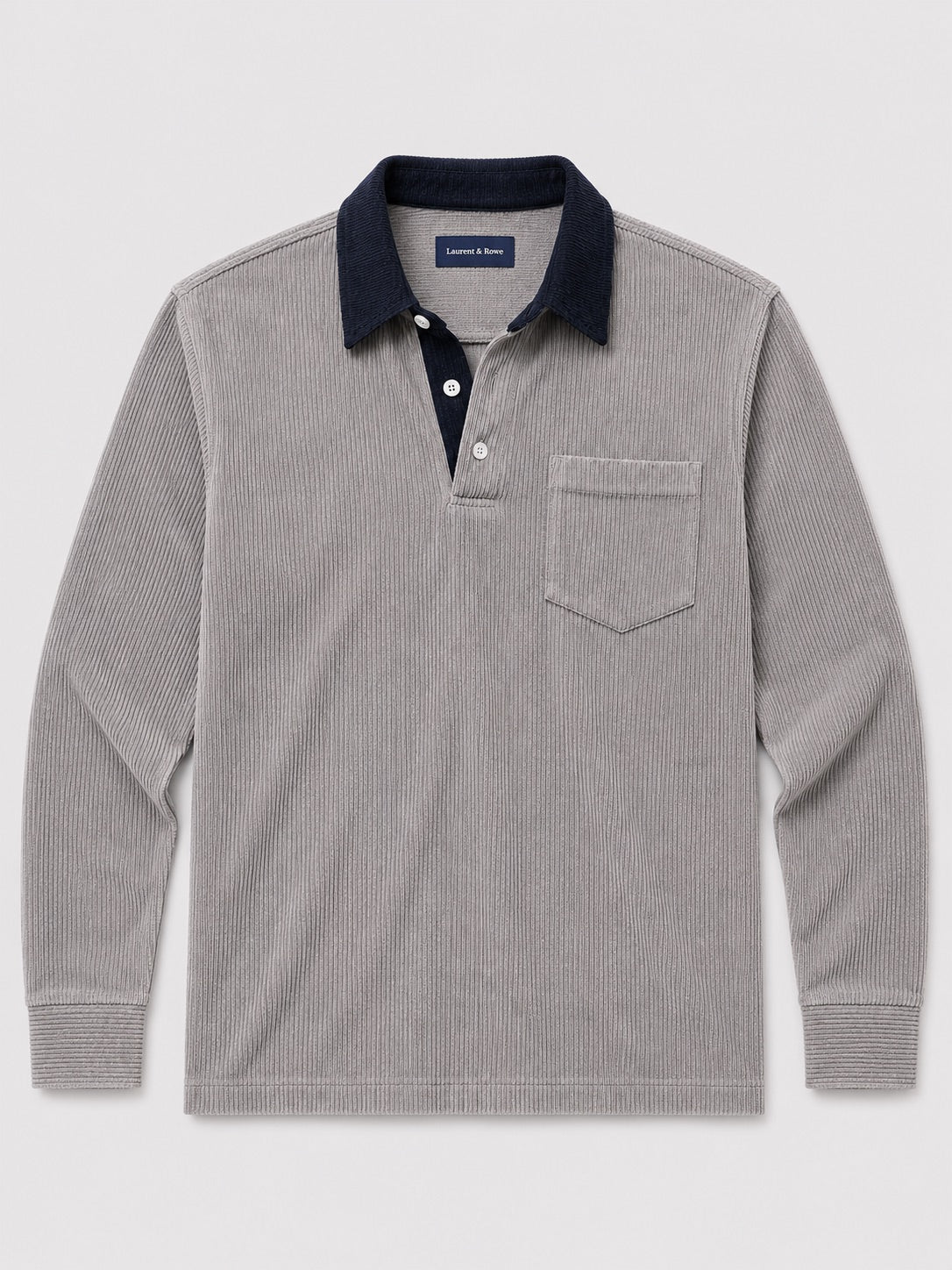 Men’s Corduroy Long Sleeve Polo Contrast Turn-Down Collar Autumn Top for Casual and Everyday Wear