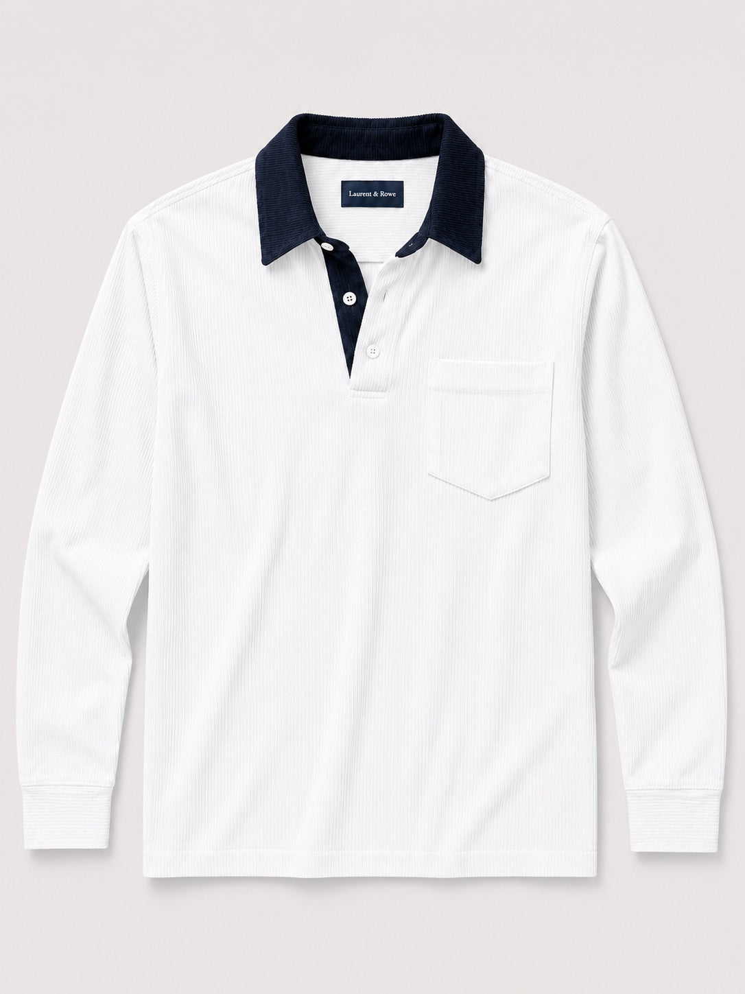 Men’s Corduroy Long Sleeve Polo Contrast Turn-Down Collar Autumn Top for Casual and Everyday Wear