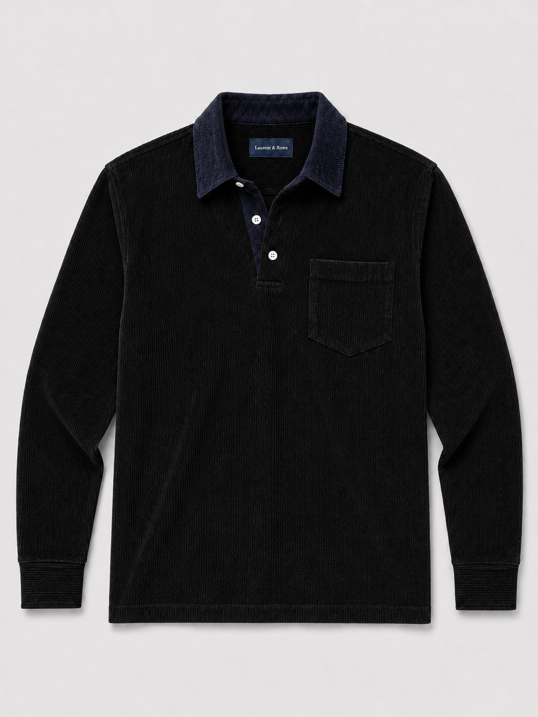 Men’s Corduroy Long Sleeve Polo Contrast Turn-Down Collar Autumn Top for Casual and Everyday Wear