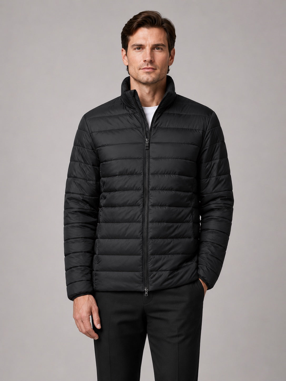 Men’s Down Puffer Jacket Stand Collar Windproof Waterproof Warm Autumn Winter Casual Coat for Outdoor and Everyday Wear