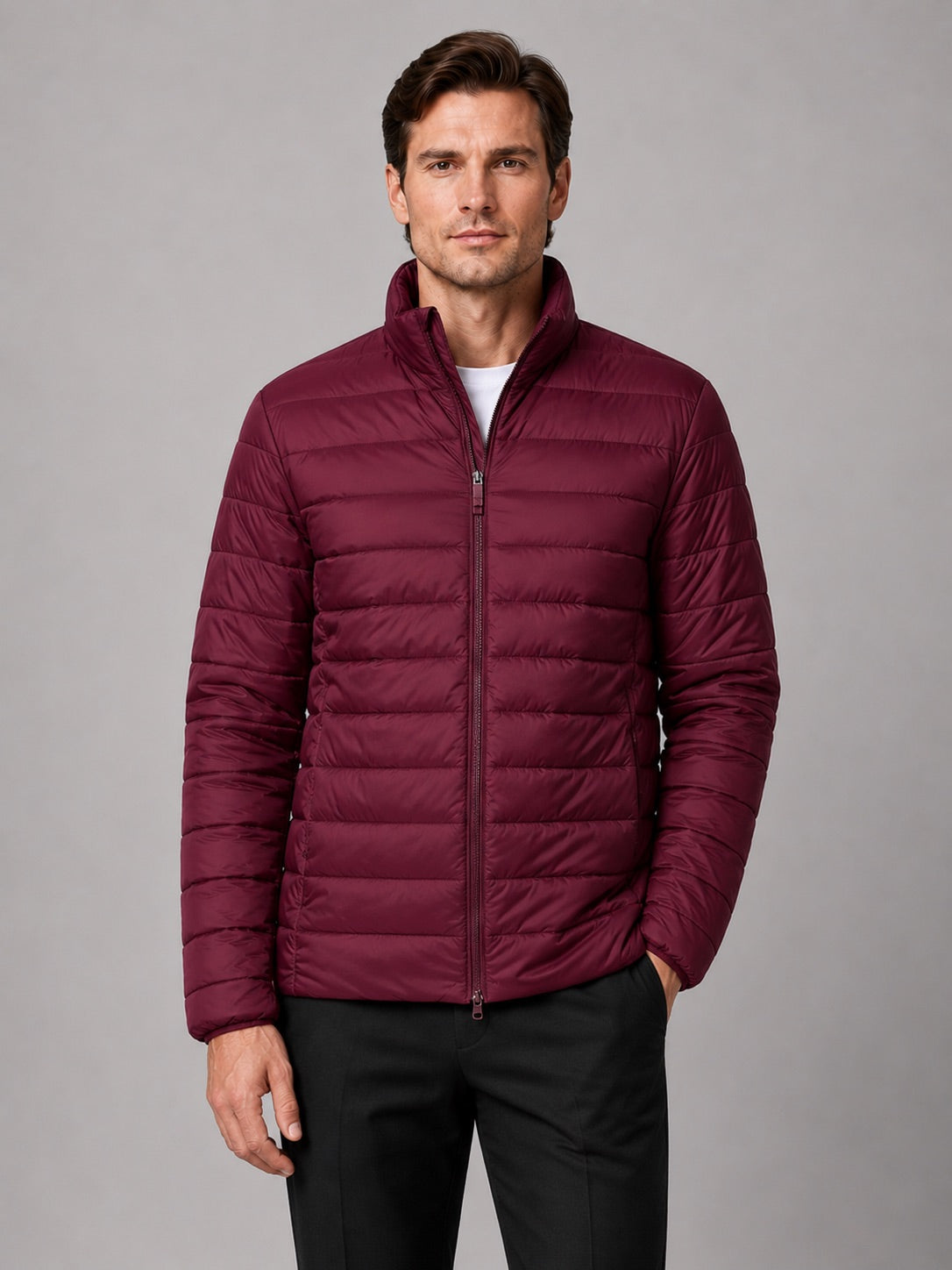 Men’s Down Puffer Jacket Stand Collar Windproof Waterproof Warm Autumn Winter Casual Coat for Outdoor and Everyday Wear
