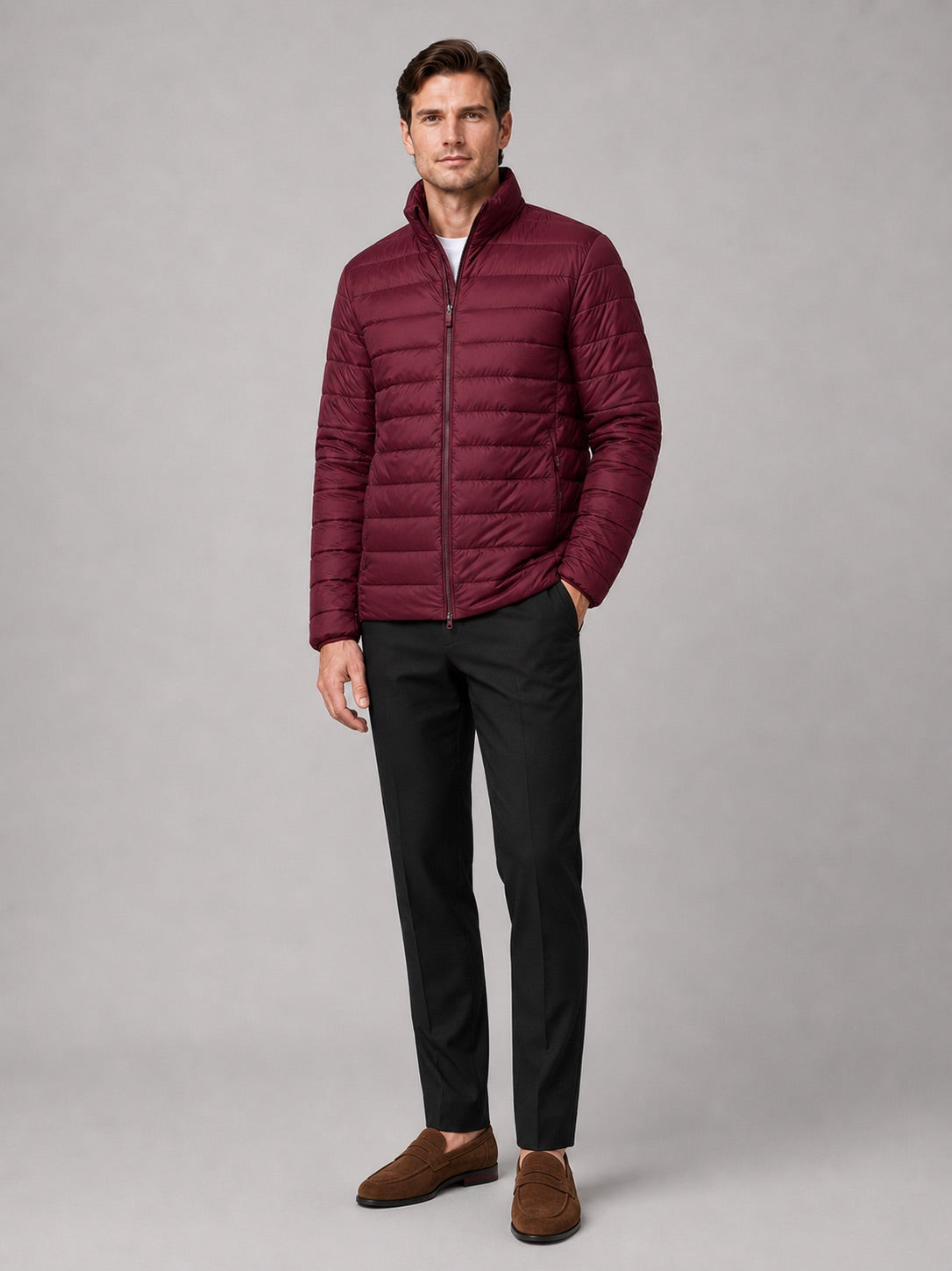 Men’s Down Puffer Jacket Stand Collar Windproof Waterproof Warm Autumn Winter Casual Coat for Outdoor and Everyday Wear