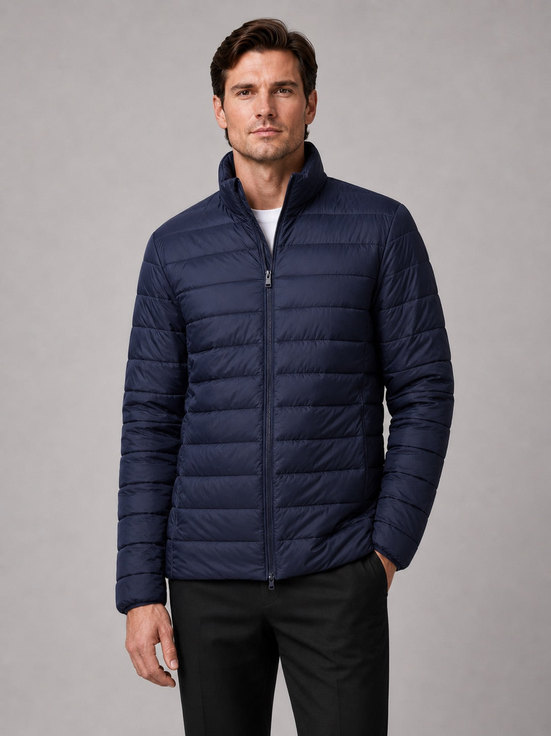 Men’s Down Puffer Jacket Stand Collar Windproof Waterproof Warm Autumn Winter Casual Coat for Outdoor and Everyday Wear