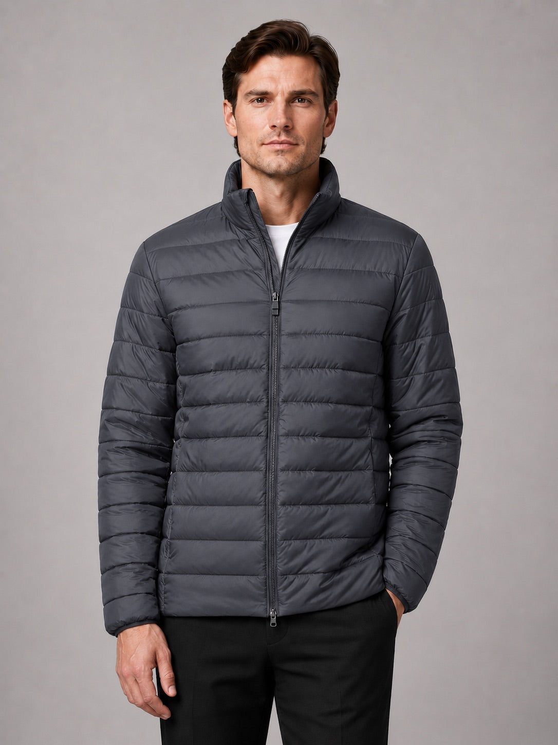 Men’s Down Puffer Jacket Stand Collar Windproof Waterproof Warm Autumn Winter Casual Coat for Outdoor and Everyday Wear