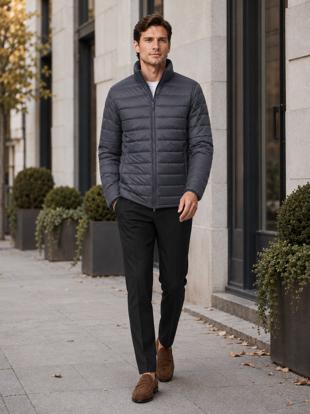 Men’s Down Puffer Jacket Stand Collar Windproof Waterproof Warm Autumn Winter Casual Coat for Outdoor and Everyday Wear