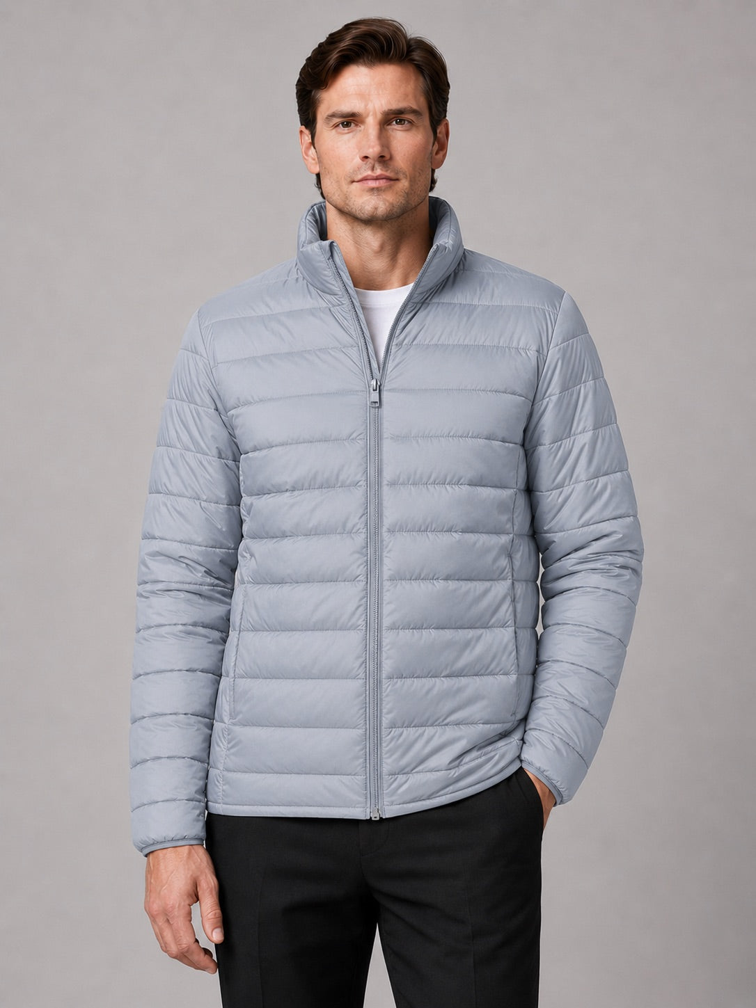 Men’s Down Puffer Jacket Stand Collar Windproof Waterproof Warm Autumn Winter Casual Coat for Outdoor and Everyday Wear