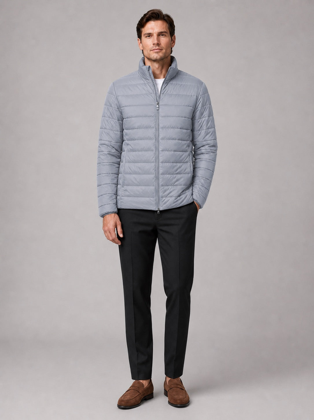 Men’s Down Puffer Jacket Stand Collar Windproof Waterproof Warm Autumn Winter Casual Coat for Outdoor and Everyday Wear