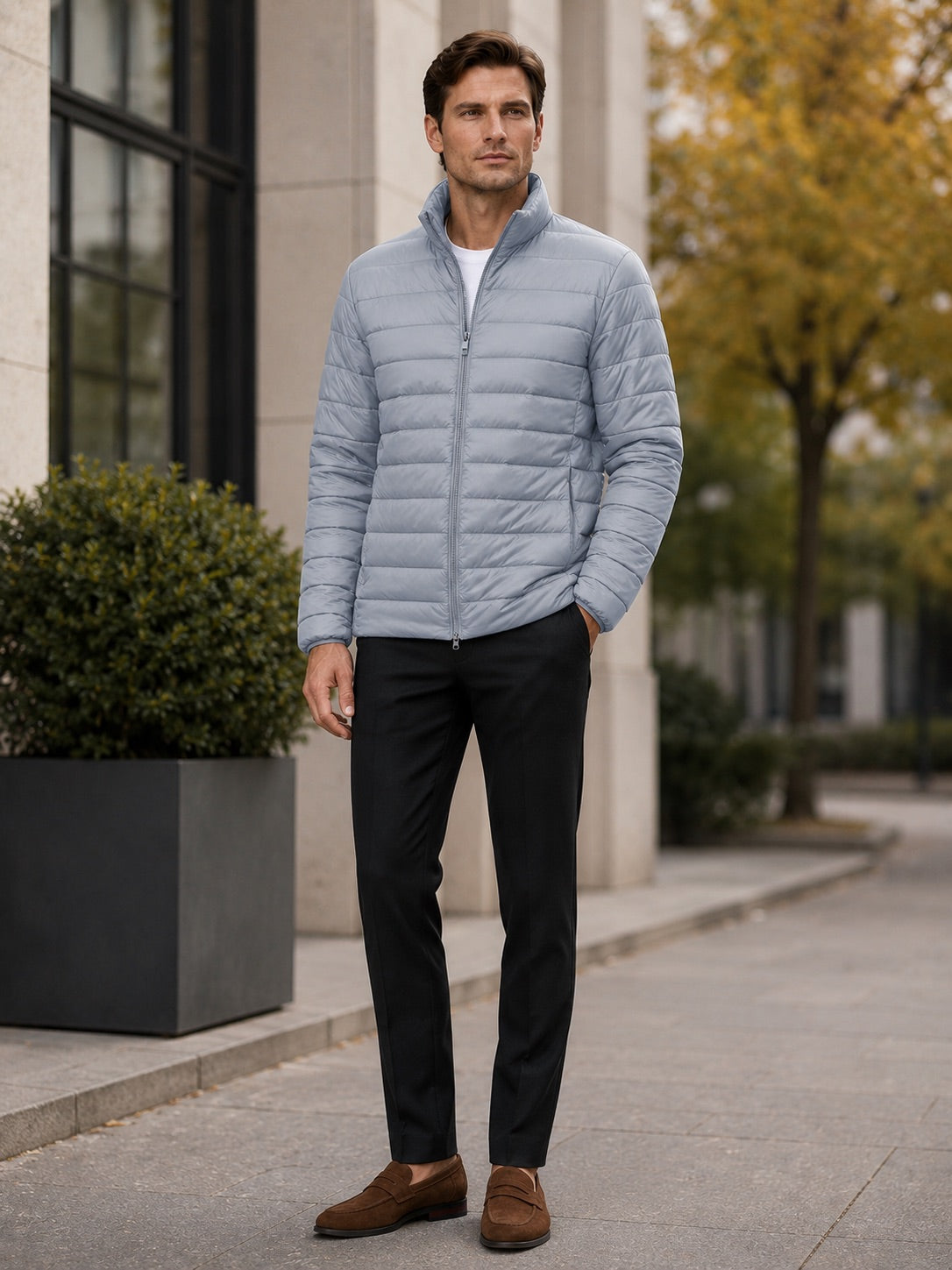 Men’s Down Puffer Jacket Stand Collar Windproof Waterproof Warm Autumn Winter Casual Coat for Outdoor and Everyday Wear