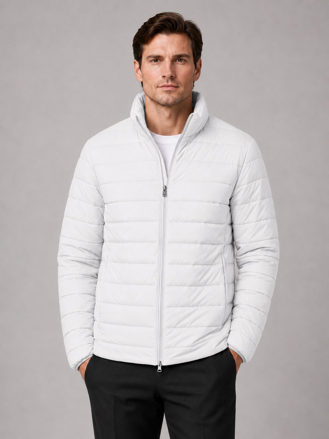 Men’s Down Puffer Jacket Stand Collar Windproof Waterproof Warm Autumn Winter Casual Coat for Outdoor and Everyday Wear