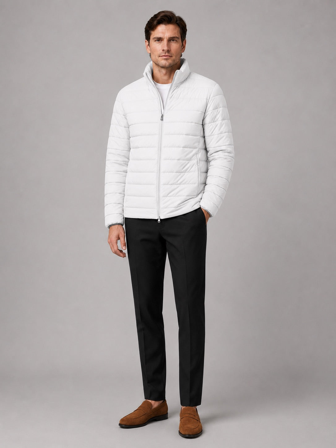 Men’s Down Puffer Jacket Stand Collar Windproof Waterproof Warm Autumn Winter Casual Coat for Outdoor and Everyday Wear