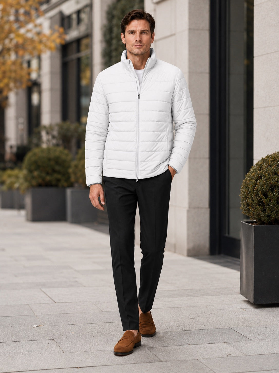 Men’s Down Puffer Jacket Stand Collar Windproof Waterproof Warm Autumn Winter Casual Coat for Outdoor and Everyday Wear