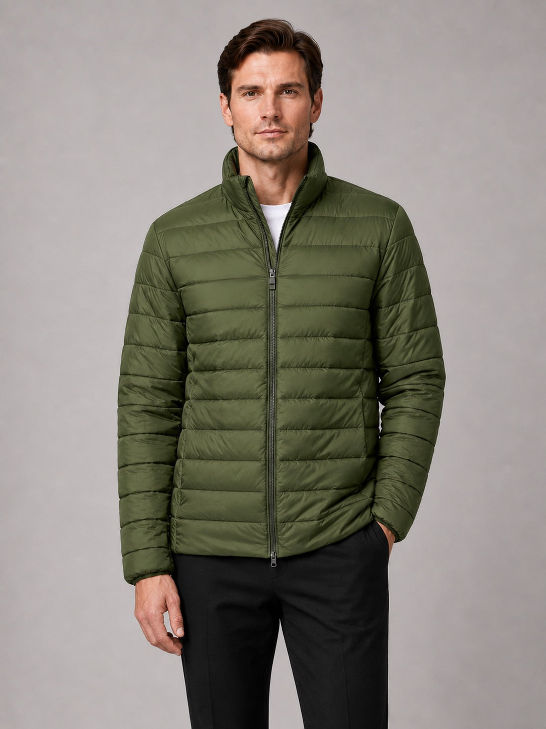 Men’s Down Puffer Jacket Stand Collar Windproof Waterproof Warm Autumn Winter Casual Coat for Outdoor and Everyday Wear