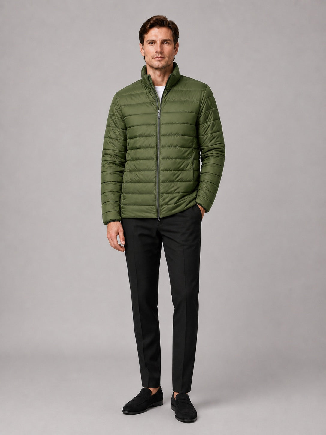 Men’s Down Puffer Jacket Stand Collar Windproof Waterproof Warm Autumn Winter Casual Coat for Outdoor and Everyday Wear