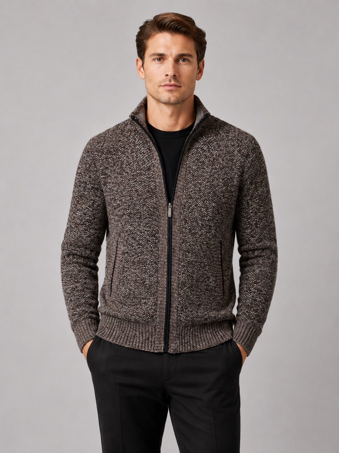 Men’s Fleece Cardigan Jumper Full Zip Warm Autumn Winter Knit Jacket for Casual and Everyday Wear