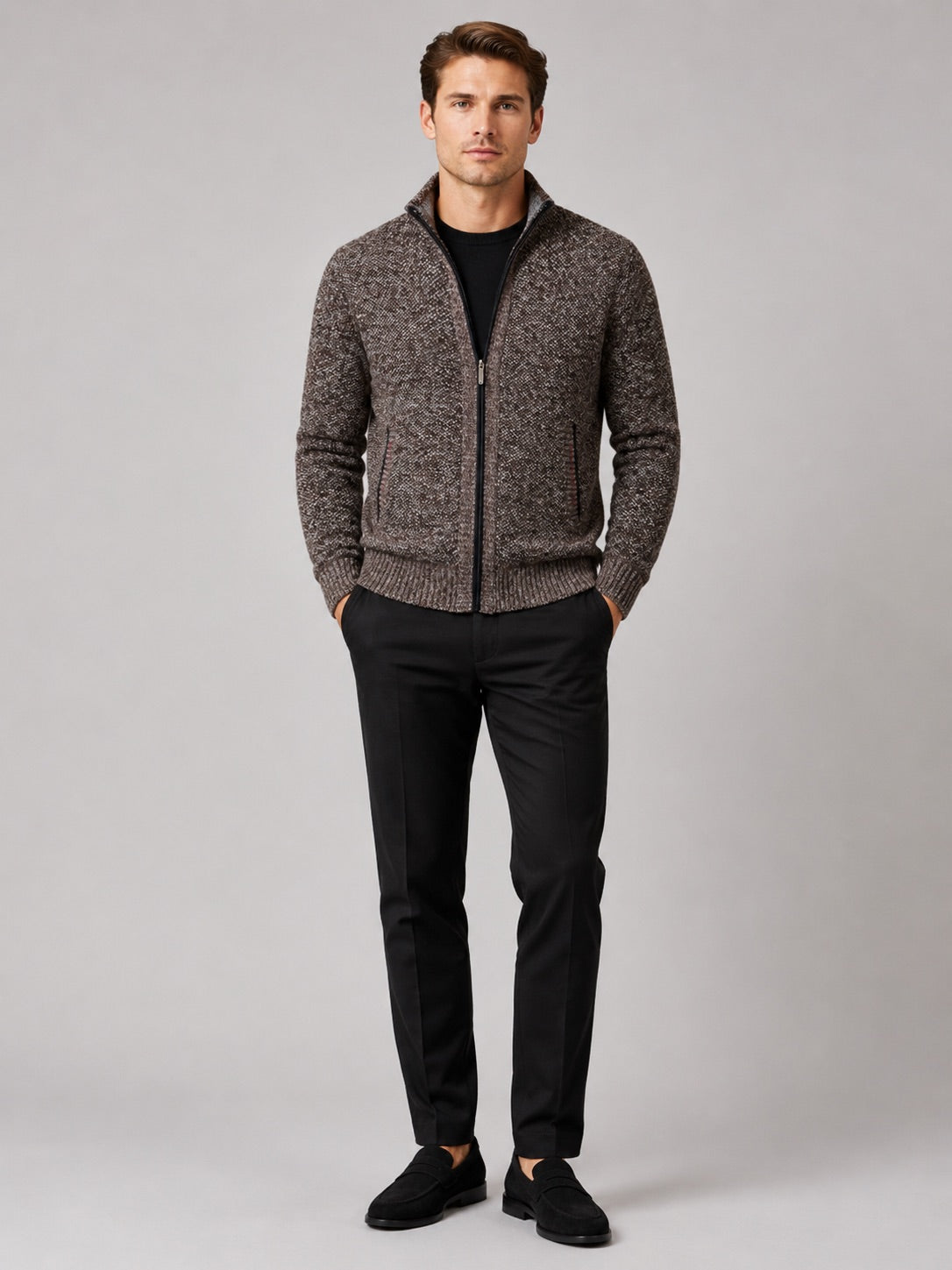 Men’s Fleece Cardigan Jumper Full Zip Warm Autumn Winter Knit Jacket for Casual and Everyday Wear