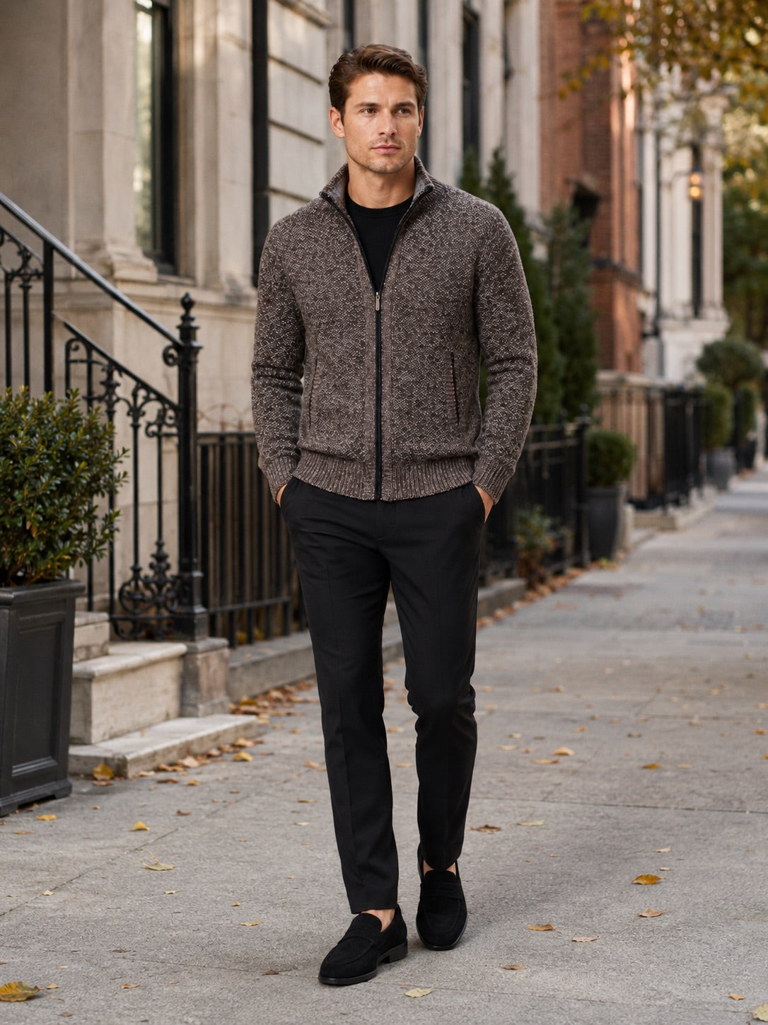 Men’s Fleece Cardigan Jumper Full Zip Warm Autumn Winter Knit Jacket for Casual and Everyday Wear
