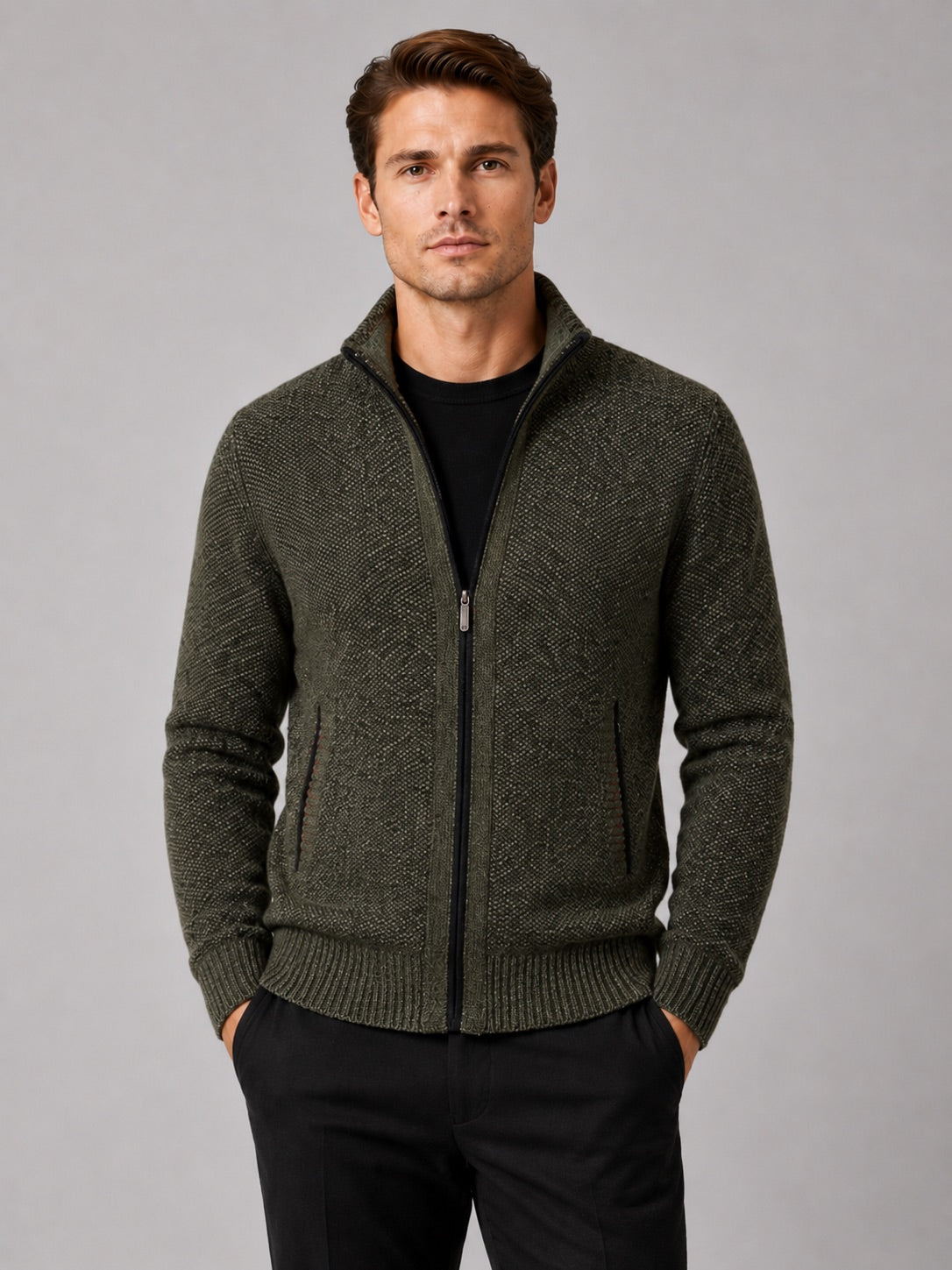 Men’s Fleece Cardigan Jumper Full Zip Warm Autumn Winter Knit Jacket for Casual and Everyday Wear