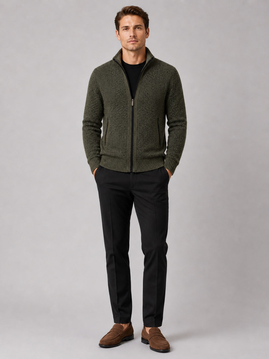 Men’s Fleece Cardigan Jumper Full Zip Warm Autumn Winter Knit Jacket for Casual and Everyday Wear