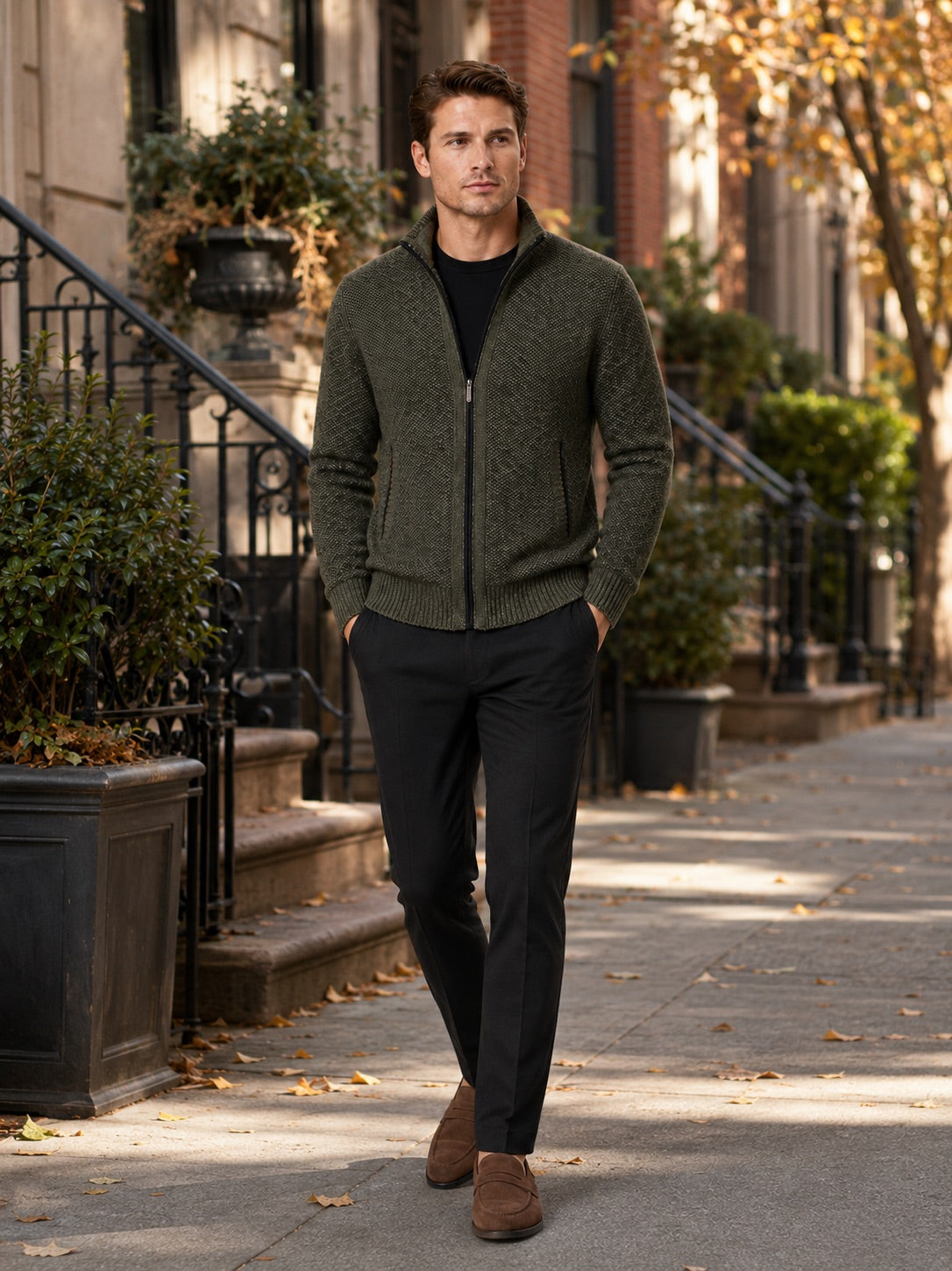 Men’s Fleece Cardigan Jumper Full Zip Warm Autumn Winter Knit Jacket for Casual and Everyday Wear