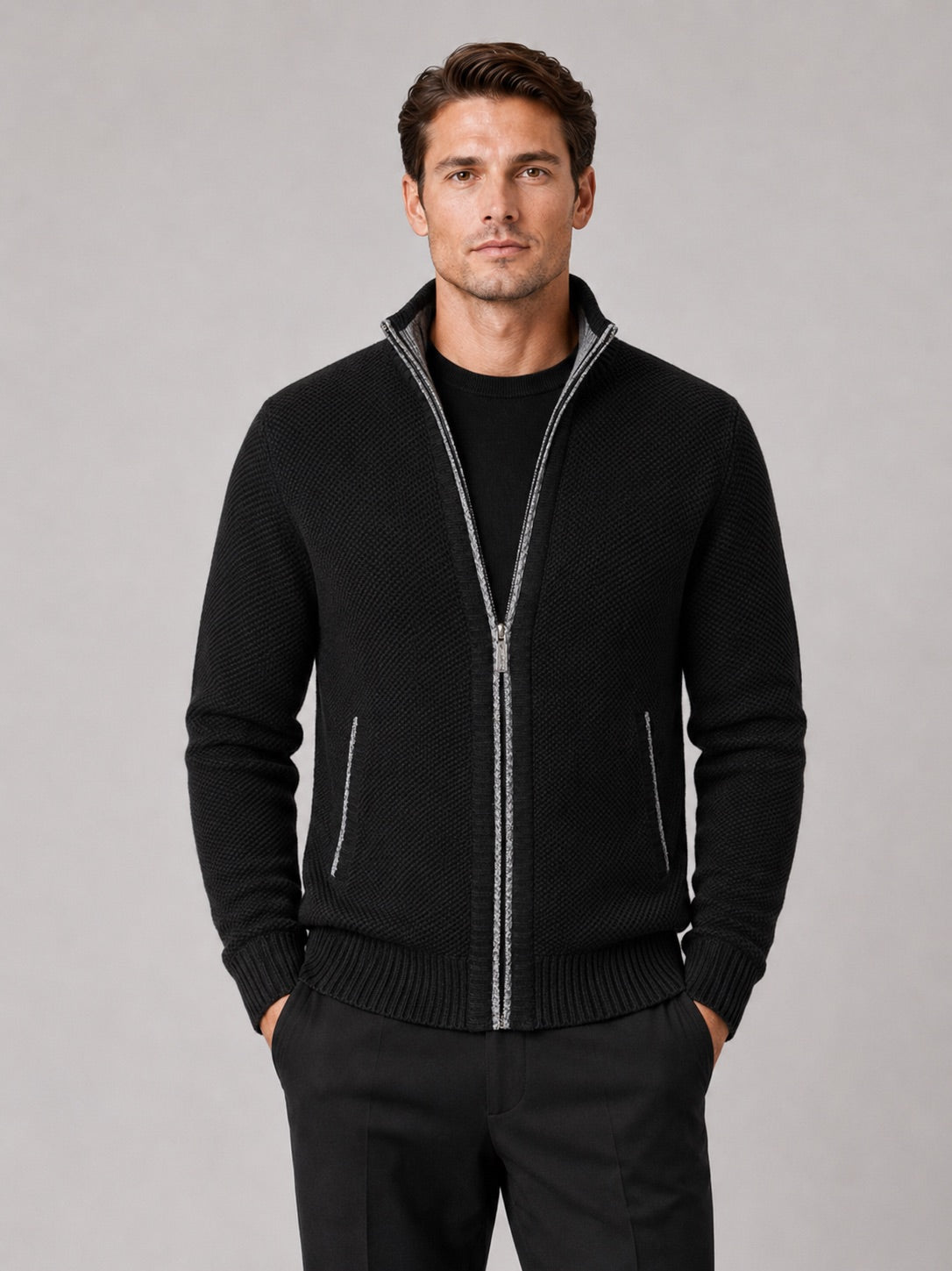 Men’s Fleece Cardigan Jumper Full Zip Warm Autumn Winter Knit Jacket for Casual and Everyday Wear