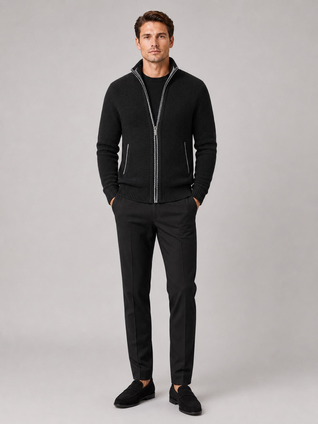 Men’s Fleece Cardigan Jumper Full Zip Warm Autumn Winter Knit Jacket for Casual and Everyday Wear