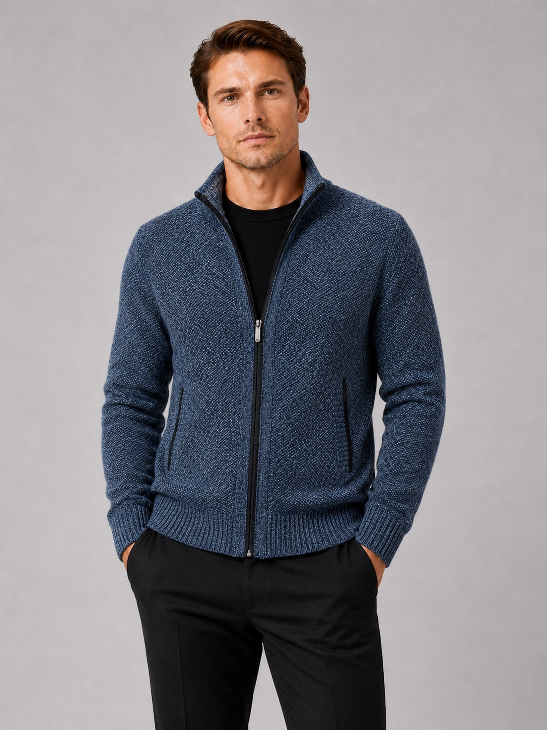 Men’s Fleece Cardigan Jumper Full Zip Warm Autumn Winter Knit Jacket for Casual and Everyday Wear
