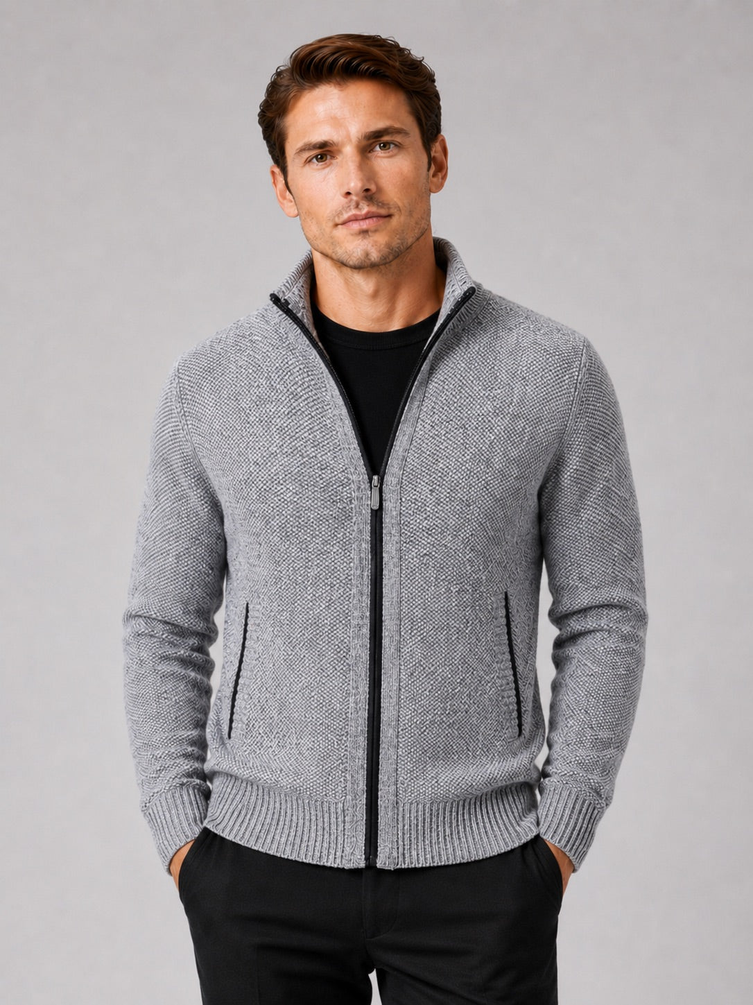 Men’s Fleece Cardigan Jumper Full Zip Warm Autumn Winter Knit Jacket for Casual and Everyday Wear