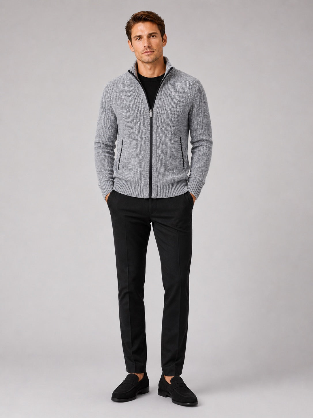 Men’s Fleece Cardigan Jumper Full Zip Warm Autumn Winter Knit Jacket for Casual and Everyday Wear