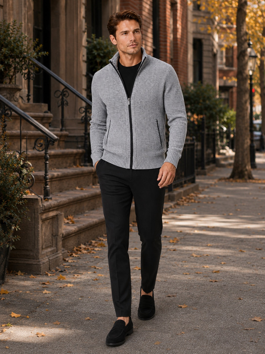 Men’s Fleece Cardigan Jumper Full Zip Warm Autumn Winter Knit Jacket for Casual and Everyday Wear