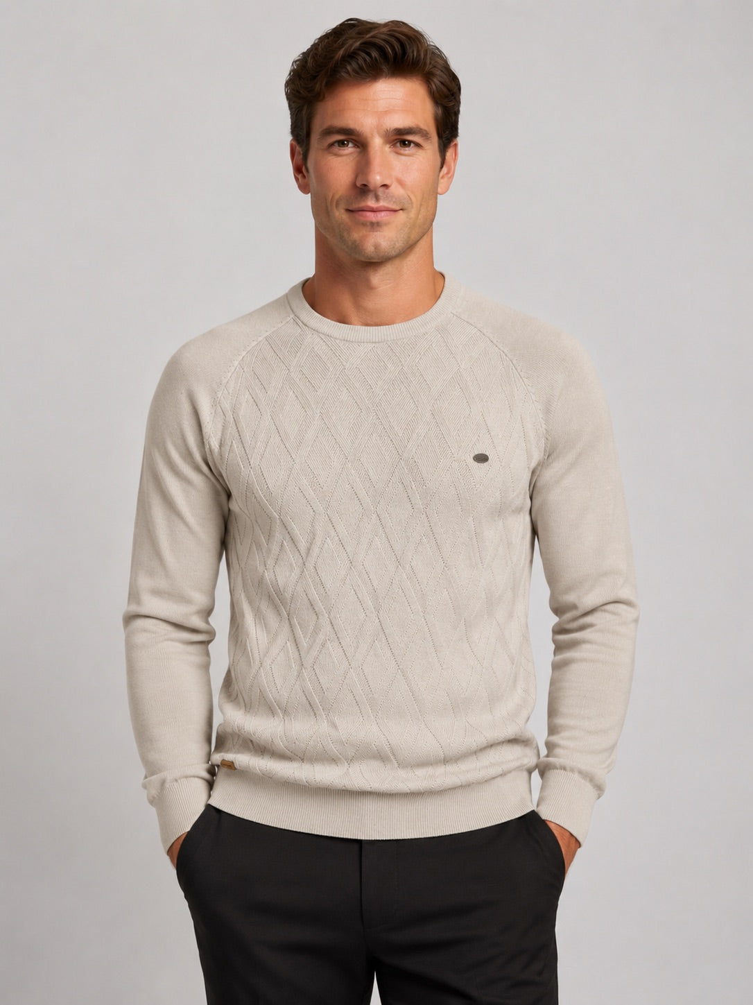Men’s Argyle Jumper Crewneck Long Sleeve Knit Warm Winter Pullover for Business Casual and Everyday Wear