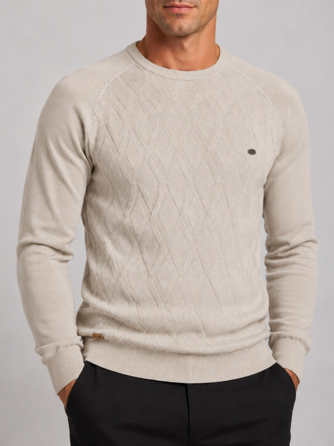 Men’s Argyle Jumper Crewneck Long Sleeve Knit Warm Winter Pullover for Business Casual and Everyday Wear