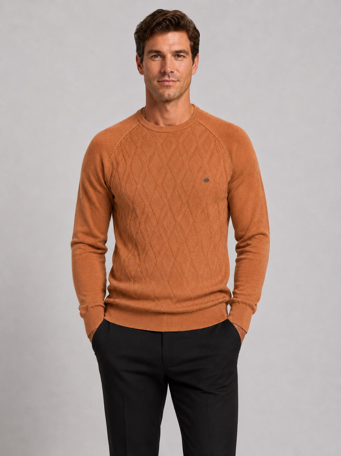 Men’s Argyle Jumper Crewneck Long Sleeve Knit Warm Winter Pullover for Business Casual and Everyday Wear