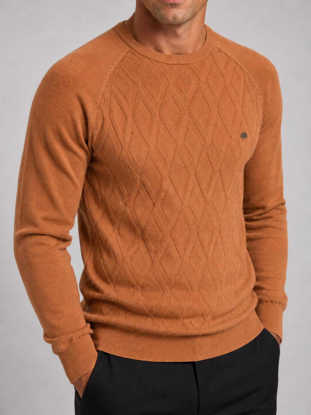 Men’s Argyle Jumper Crewneck Long Sleeve Knit Warm Winter Pullover for Business Casual and Everyday Wear