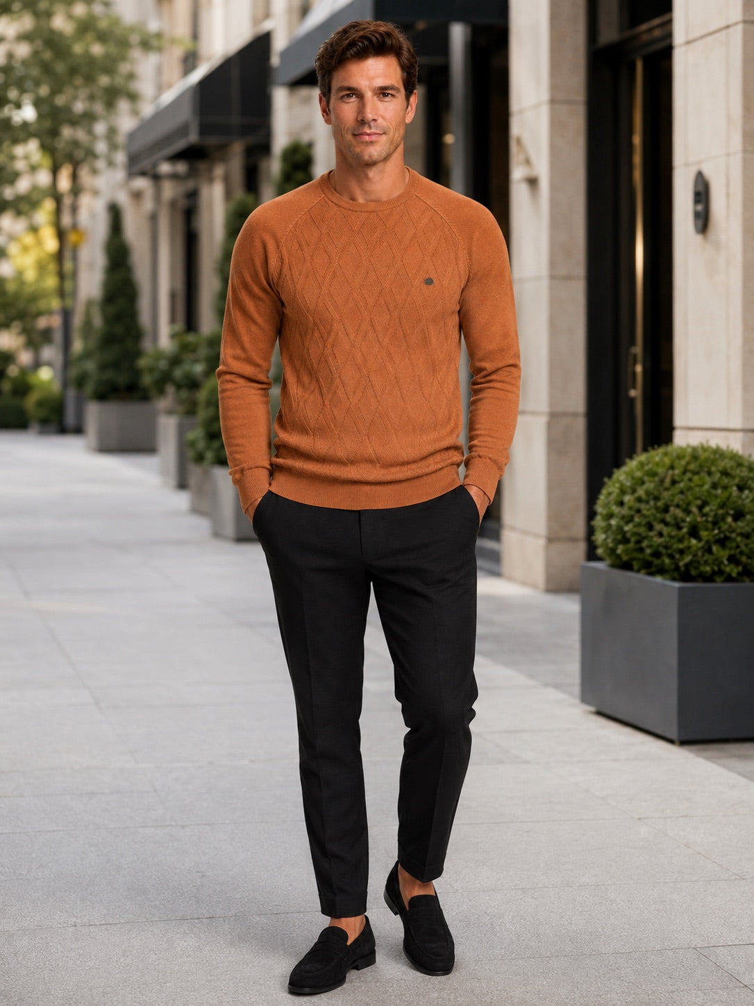 Men’s Argyle Jumper Crewneck Long Sleeve Knit Warm Winter Pullover for Business Casual and Everyday Wear