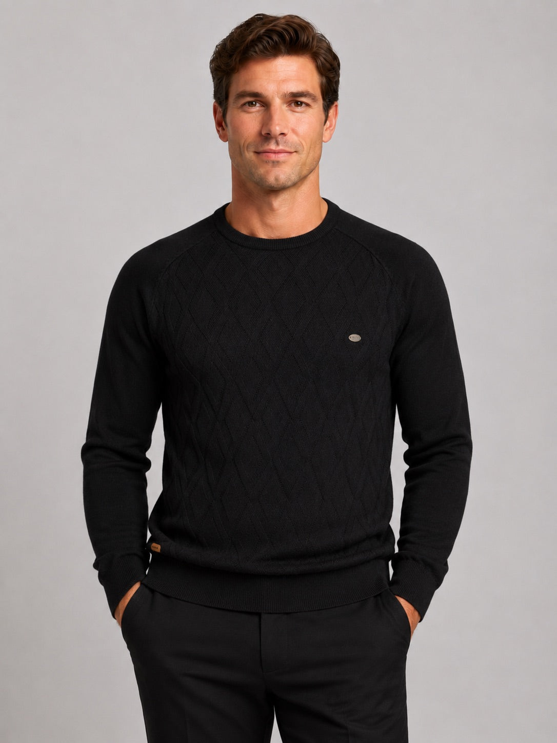Men’s Argyle Jumper Crewneck Long Sleeve Knit Warm Winter Pullover for Business Casual and Everyday Wear