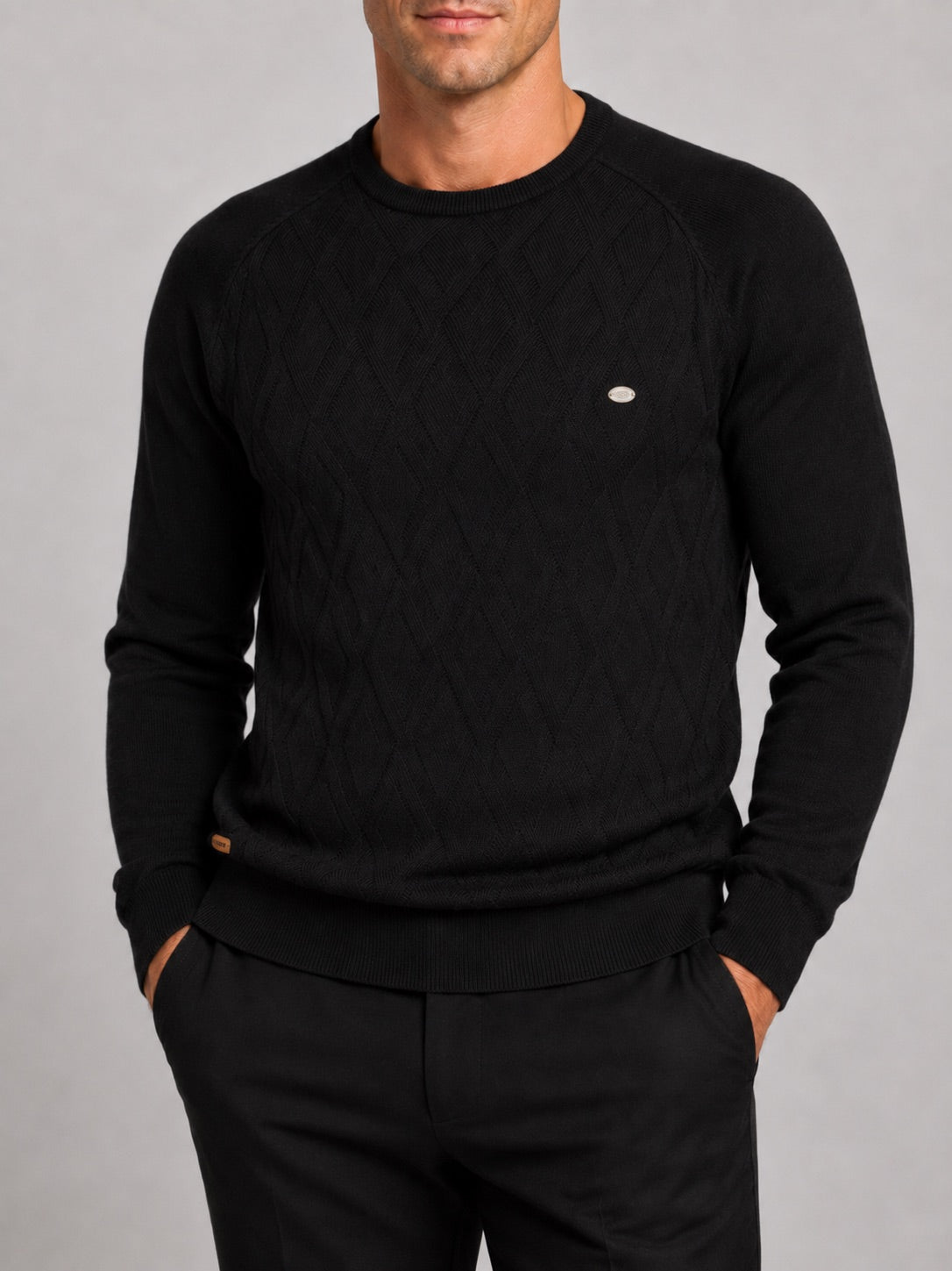 Men’s Argyle Jumper Crewneck Long Sleeve Knit Warm Winter Pullover for Business Casual and Everyday Wear